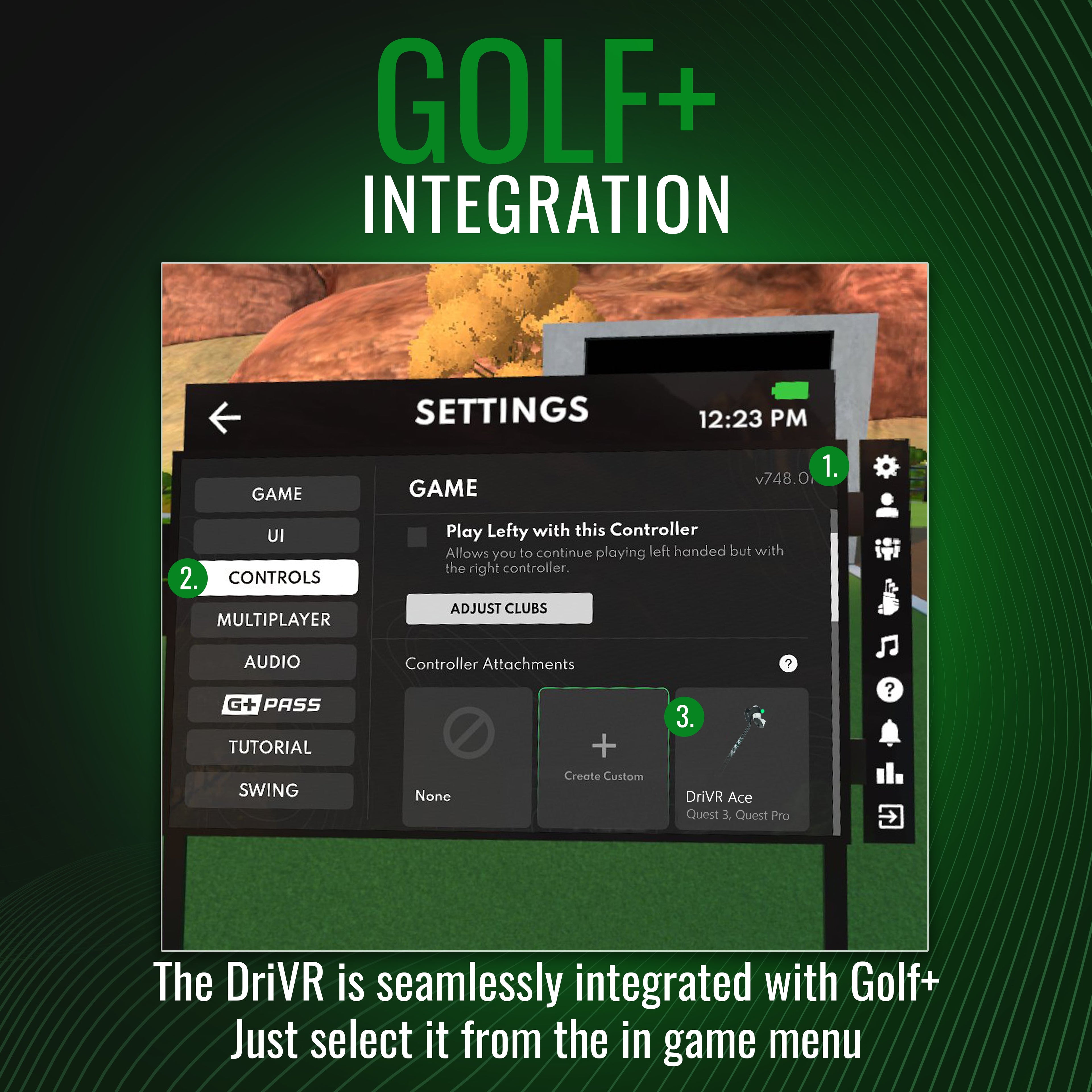 DriVR Ace - VR Golf Club Handle Accessory - Compatible with Quest 3/3s and Pro